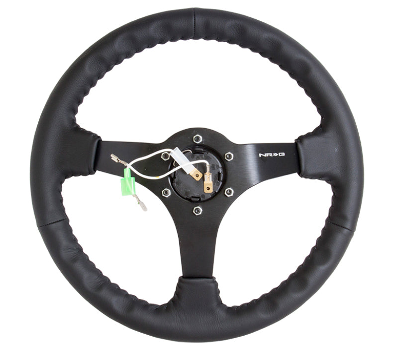 NRG Reinforced Steering Wheel (350mm / 3in. Deep) Bk Leather w/Bk BBall Stitch (Odi Bakchis Edition)-thumbmail-5