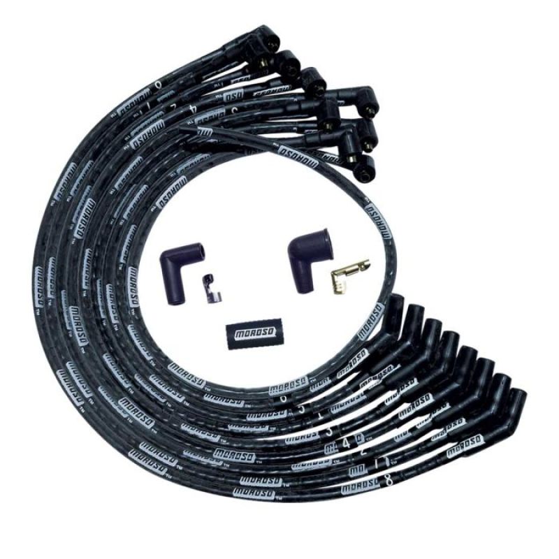 Moroso SB Ford 351W Sleeved 135 Deg Plug End Non-HEI Ultra Spark Plug Wire Set - Black-thumbmail-1