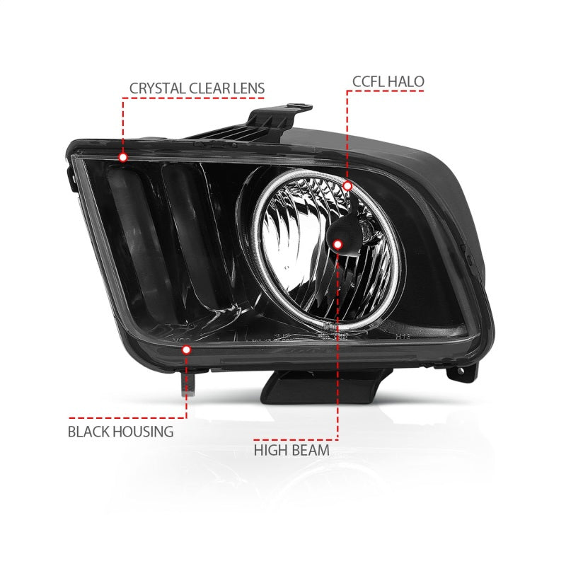 ANZO 2005-2009 Ford Mustang Crystal Headlights w/ Halo Black (CCFL)-thumbmail-15