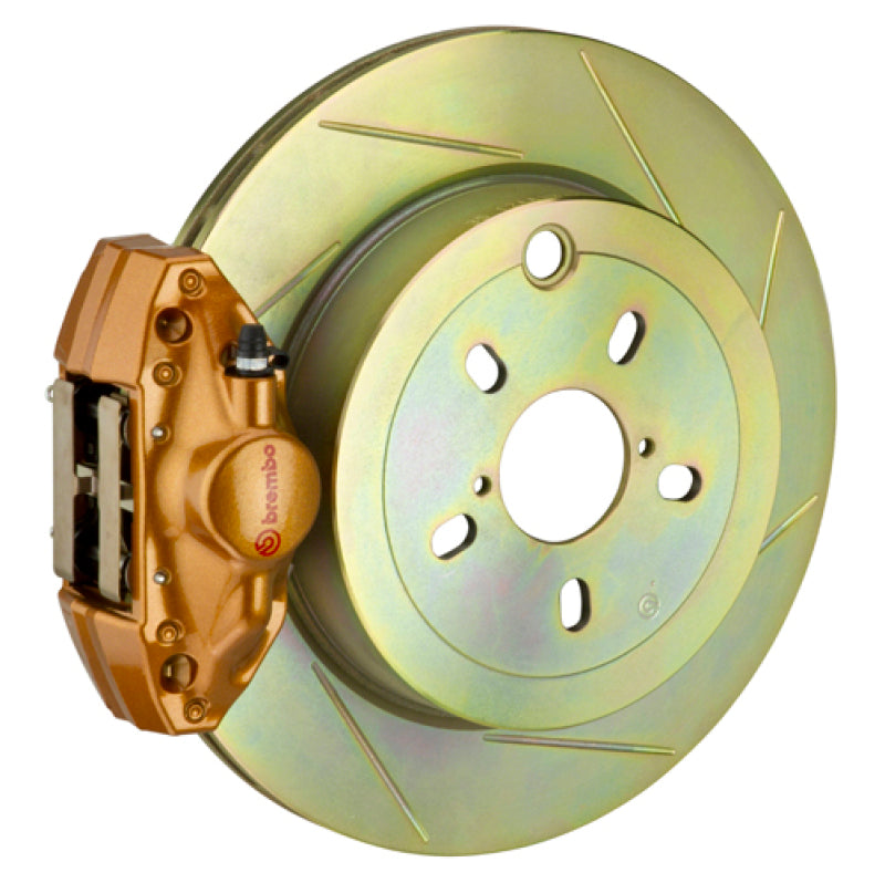 Brembo 02-07 Impreza/WRX Rear GT BBK 2 Piston Cast 2pc 316 x20 1pc Rotor Slotted Type1 - Gold-thumbmail-1