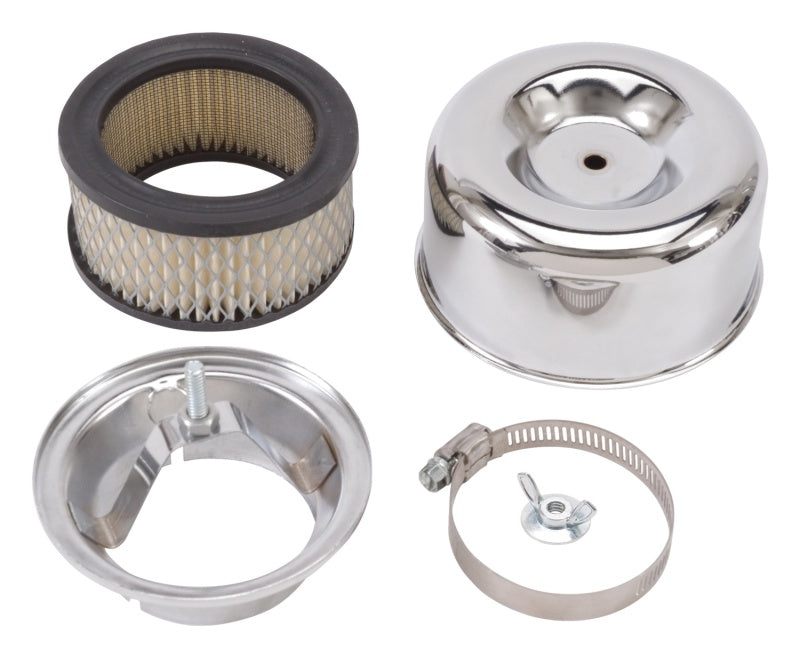 Edelbrock Air Cleaner 94 Series Round Steel Top 4 65In Dia X 3 125In 2 63In ID Raised Base Chrome-thumbmail-2