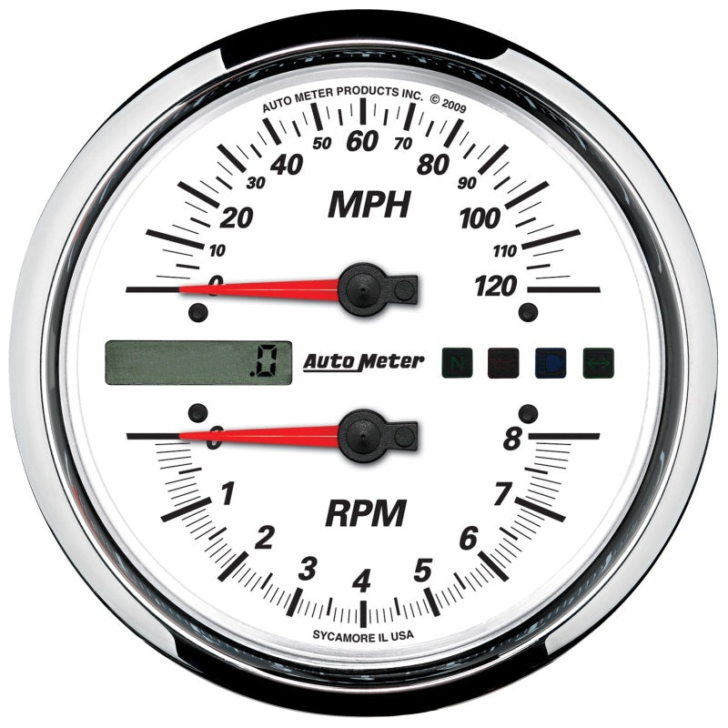 Autometer Pro-Cycle Gauge Tach/Speedo 4 1/2in 8K Rpm/120 Mph White-thumbmail-1
