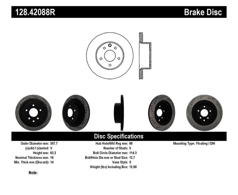 StopTech 08-09 Infiniti EX35 / 05-08 G35 / 09 G37 / 06-09 M35/M45 Drilled Right Rear Rotor-thumbmail-12