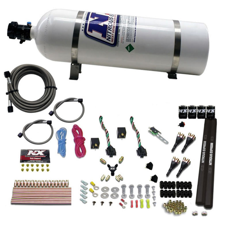Nitrous Express 4 Cyl SX2 Nozzle Nitrous Kit (100-300HP x 2) w/15lb Bottle-thumbmail-2