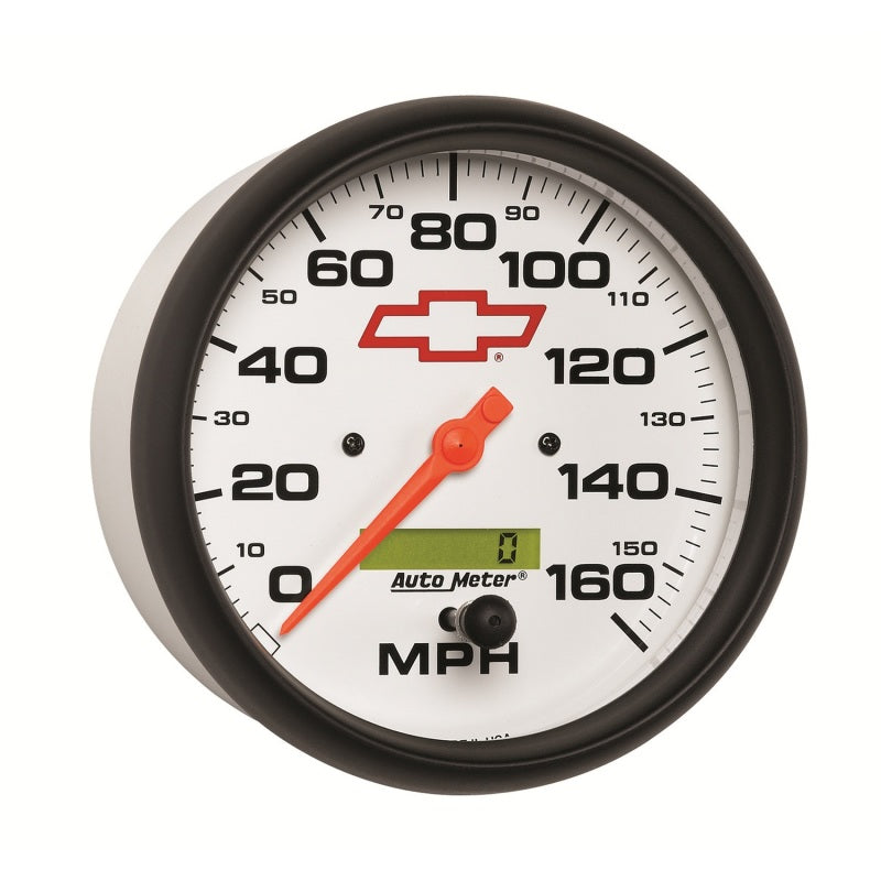 AutoMeter Gauge Speedometer 5in. 160MPH Elec. Programmable Chevy Red Bowtie White-thumbmail-2