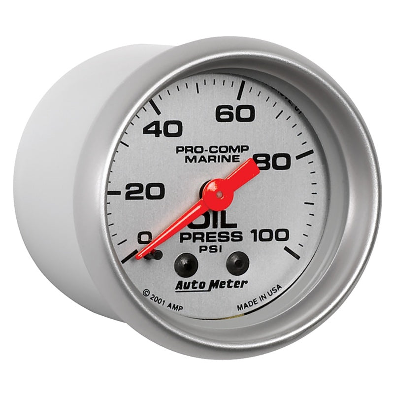 Autometer Marine Silver Oil Pressure 2 1/16in 100 psi Mechanical Gauge-thumbmail-3