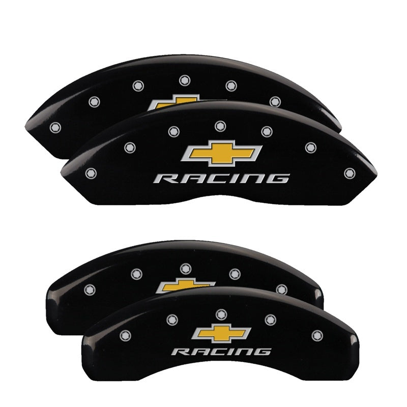 MGP 4 Caliper Covers Engraved F & R Chevy Racing Black Finish Silver Char 2017 Chevrolet Camaro-thumbmail-3