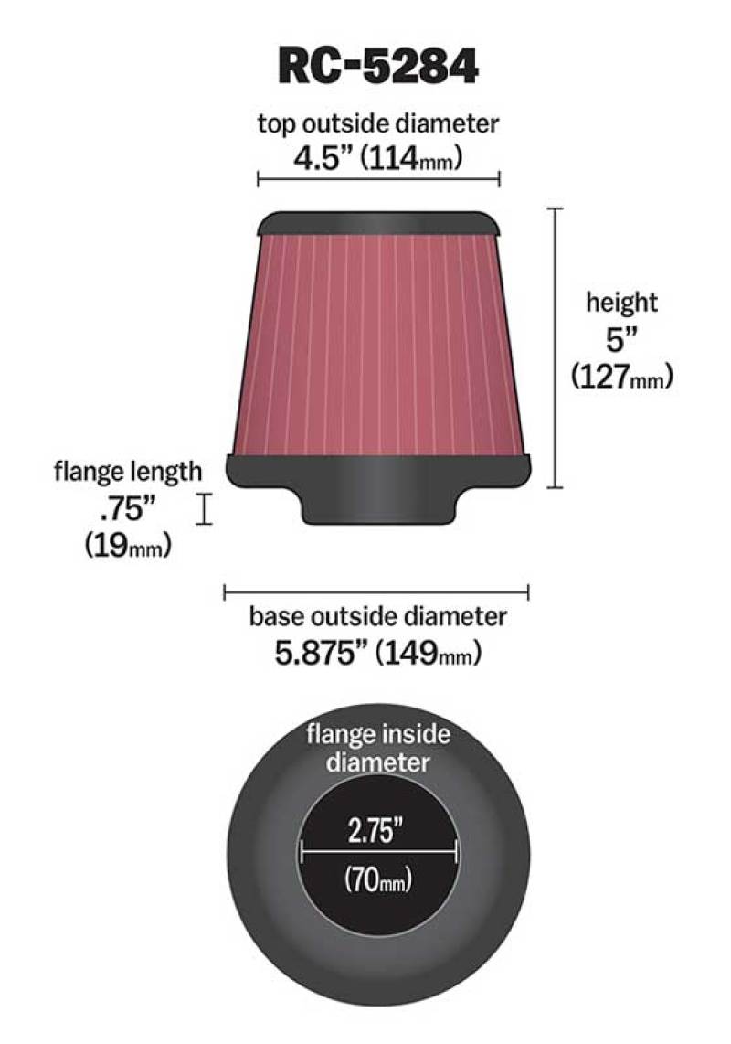 K&N Universal Clamp-On Air Filter 2-3/4in FLG / 5-7/8in B / 4-1/2in T / 5in H-thumbmail-12