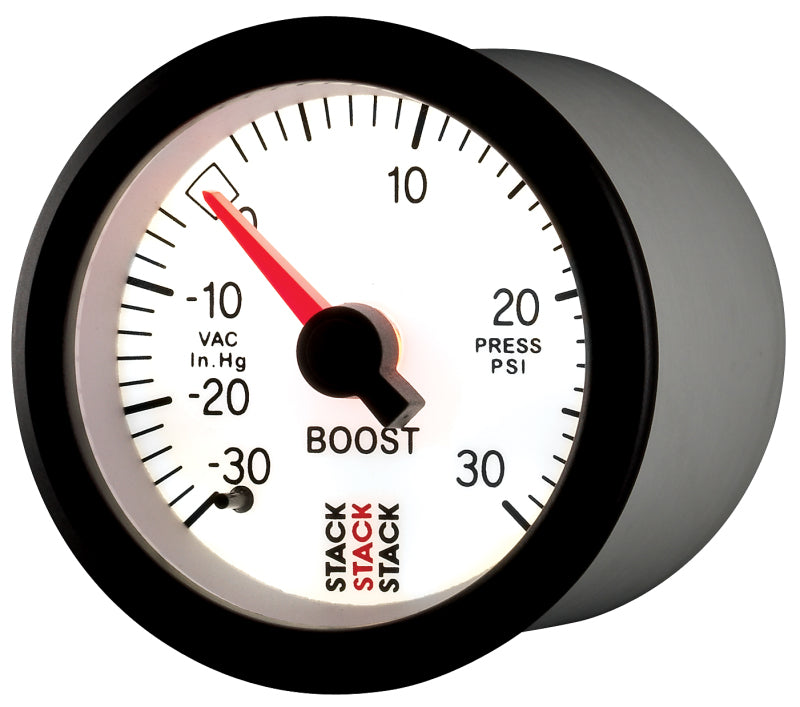 Autometer Stack 52mm -30INHG to +30 PSI (Incl T-Fitting) Mechanical Boost Pressure Gauge - White-thumbmail-5