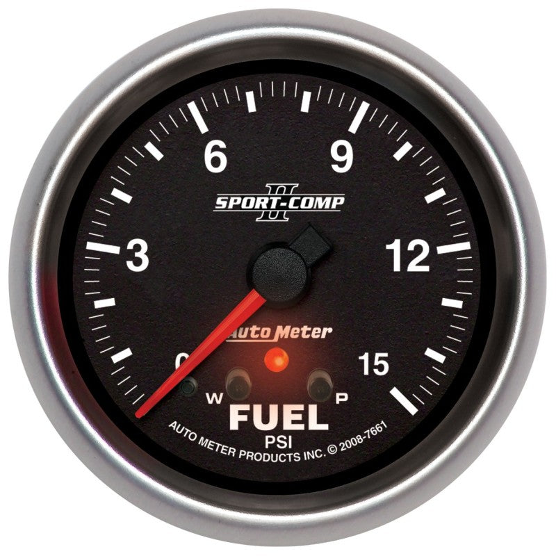 Autometer Sport-Comp II Fuel Pressure Gauge 2 5/8in 15PSI Stepper Motor w/ Peak & Warn-thumbmail-1