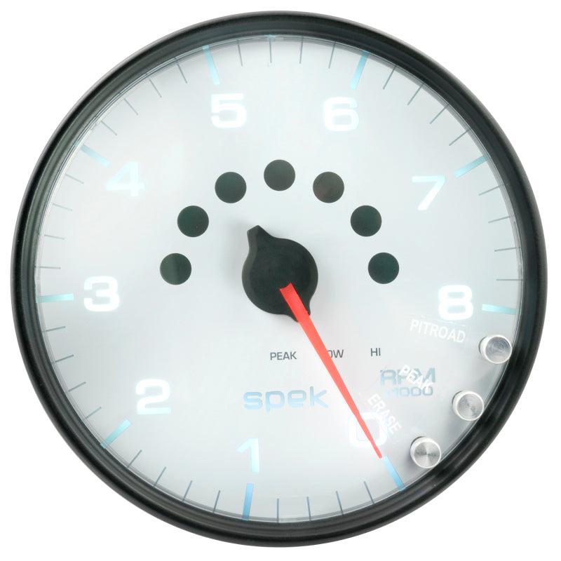 Autometer Spek-Pro Gauge Tachometer 5in 8K Rpm W/Shift Light & Peak Mem White/Black-thumbmail-2