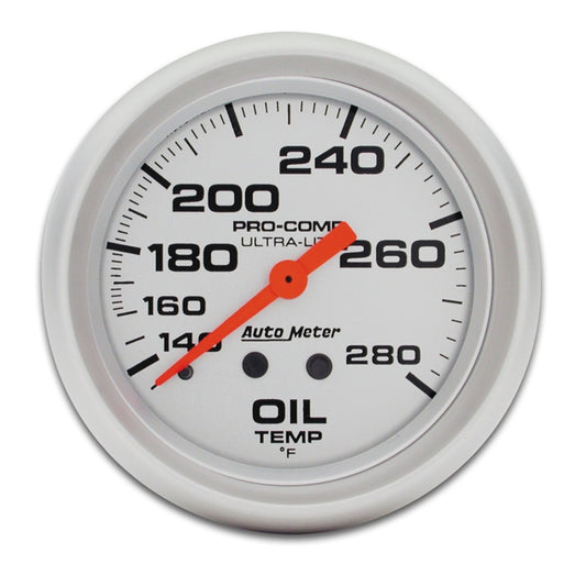 Autometer Ultra-Lite 66.7mm Mechanical 140-280 Degree F Oil Temperature Gauge w/ 6in Tubing