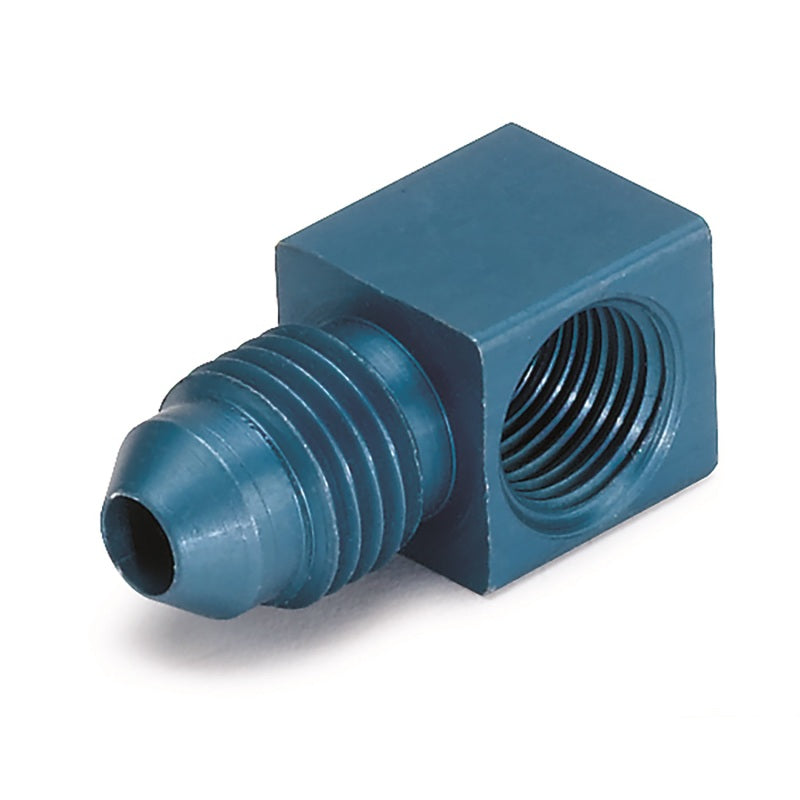 AutoMeter Fitting Adapter 90 Deg. 1/8in. NPT Female To -4AN Male Aluminum Blue Anodized-thumbmail-1