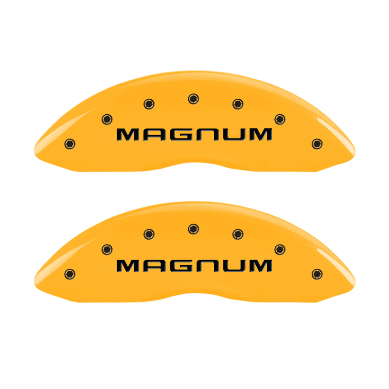 MGP 4 Caliper Covers Engraved Front & Rear Magnum Yellow Finish Black Char 2006 Dodge Charger-thumbmail-3