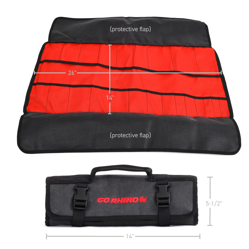 Go Rhino XVenture Gear Tool Wrench Roll - Large (4x4in. Closed) 12oz Waxed Canvas - Black-thumbmail-3