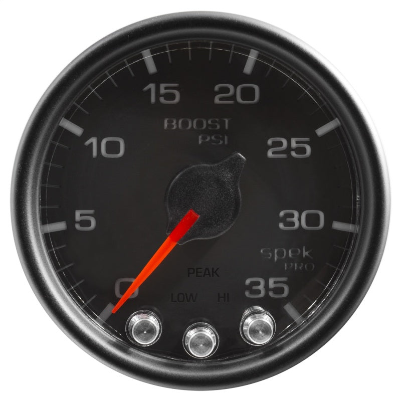 Autometer Spek-Pro Gauge Boost 2 1/16in 35psi Stepper Motor W/Peak & Warn Black/Black-thumbmail-2