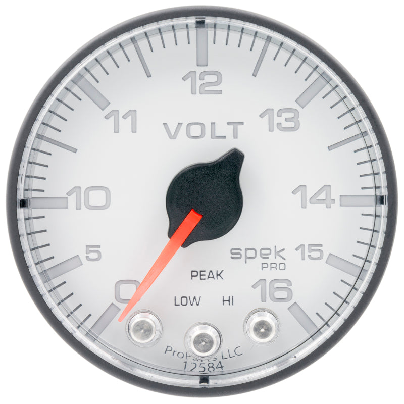 Autometer Spek-Pro Gauge Voltmeter 2 1/16in 16V Stepper Motor W/Peak & Warn Wht/Blk-thumbmail-2