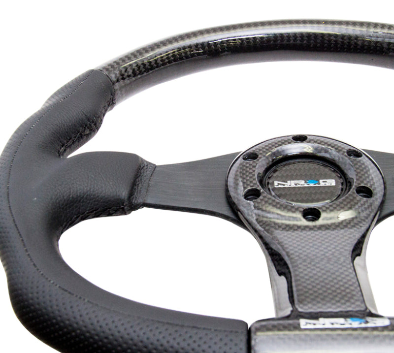 NRG Carbon Fiber Steering Wheel (350mm) Oval Shape Black w/Leather Trim-thumbmail-3