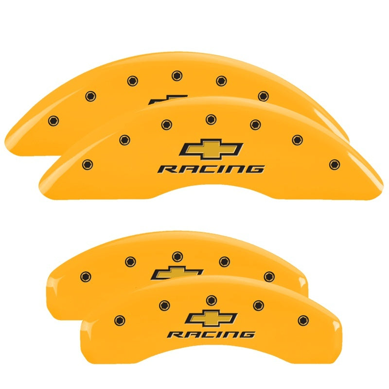 MGP 4 Caliper Covers Engraved F & R Chevy Racing Yellow Finish Black Char 2016 Chevrolet Camaro-thumbmail-3