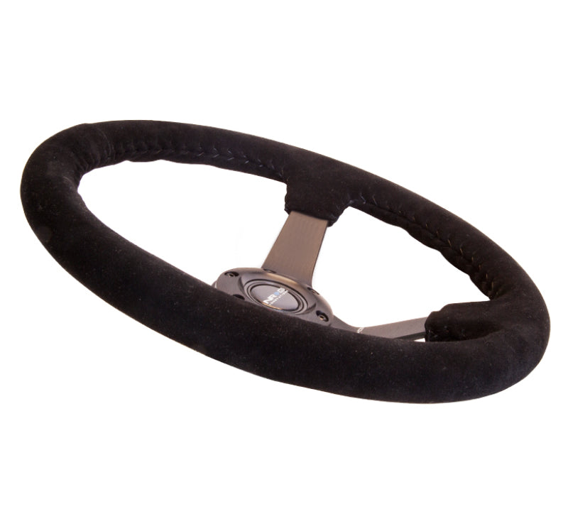 NRG Reinforced Steering Wheel (350mm / 3in. Deep) Blk Suede w/Blk BBall Stitch (Odi Bakchis Edition)-thumbmail-4