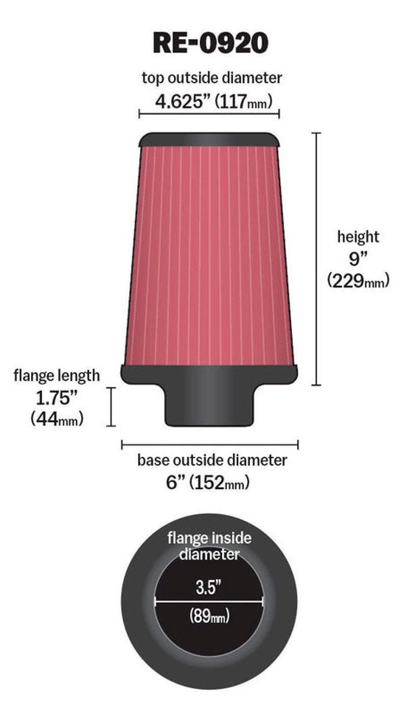 K&N Universal Rubber Filter 3 1/2inch ID FLG / 6inch Base / 4-5/8inch Top / 9inch Height-thumbmail-18