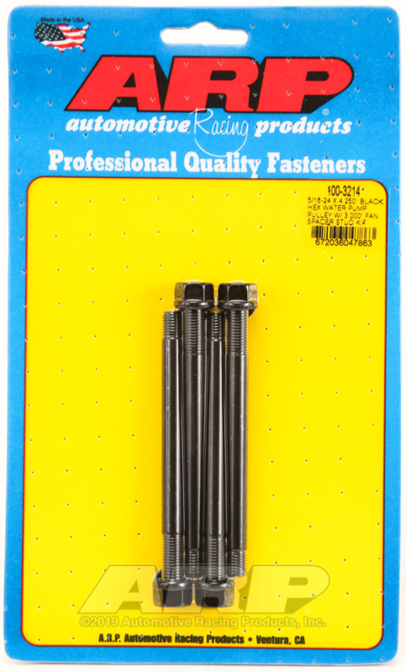 ARP 5/16-24 X 4.250 Black Hex Water Pump Pulley w/ 3.000in Fan Spacer Stud Kit-thumbmail-1