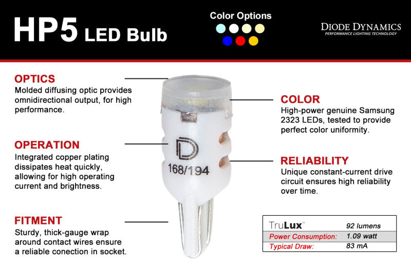 Diode Dynamics 194 LED Bulb HP5 LED - Red Short (Pair)-thumbmail-4