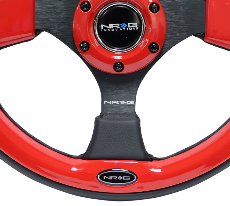 NRG Reinforced Steering Wheel (320mm) Blk w/Red Trim & 5mm 3-Spoke-thumbmail-7