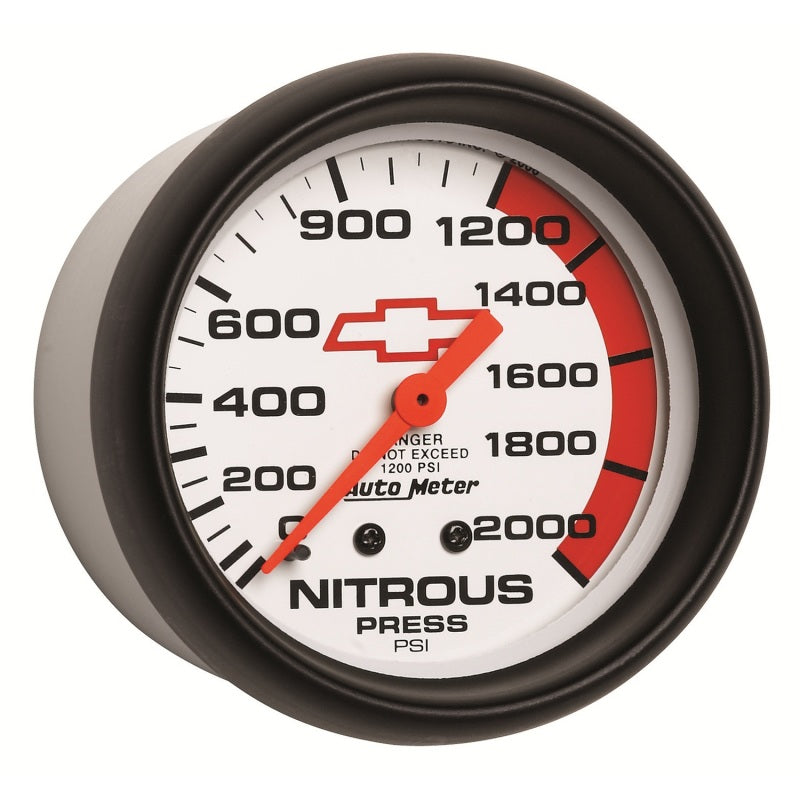 AutoMeter Gauge Nitrous Pressure 2-5/8in. 2000PSI Mechanical Chevy Red Bowtie White-thumbmail-2