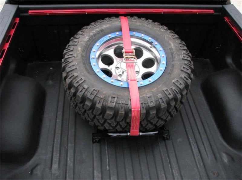 N-Fab Bed Mounted Tire Carrier Universal - Gloss Black - Red Strap-thumbmail-6