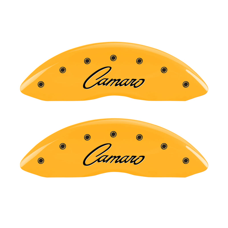 MGP 4 Caliper Covers Engraved Front & Rear Cursive/Camaro Yellow finish black ch-thumbmail-2