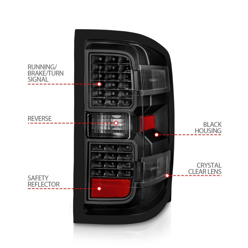 ANZO 15-19 Chevy Silverado 2500HD/3500HD (Factory Halogen Only) LED Tail Lights Black w/Clear Lens-thumbmail-7