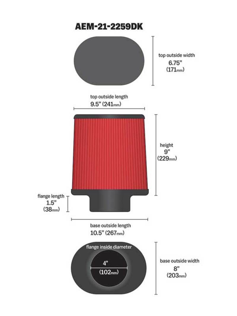 AEM 4.00 inch Dryflow Air Filter Oval 9.00 inch Element-thumbmail-3