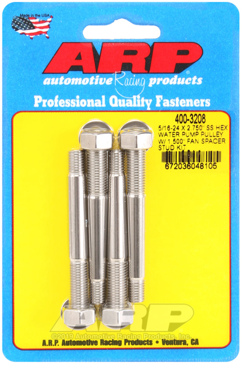 ARP 5/16-24 X 2.750 SS Hex Water Pump Pulley w/ 1.500in Fan Spacer Stud Kit-thumbmail-1