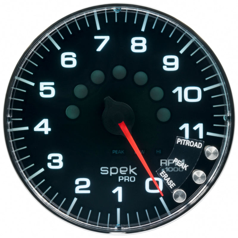 Autometer Spek-Pro Gauge Tachometer 5in 11K Rpm W/Shift Light & Peak Mem Black/Chrome-thumbmail-2
