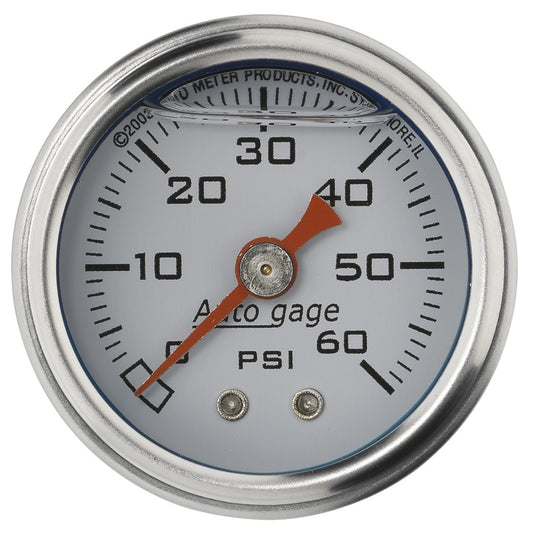 Autometer AutoGage 1.5in Liquid Filled Mechanical 0-60 PSI Fuel Pressure Gauge - White