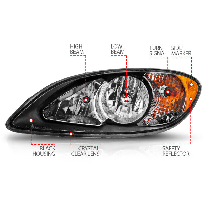 ANZO 2008-2016 International Prostar Crystal Headlights Black Housing (OE Replacement)-thumbmail-9