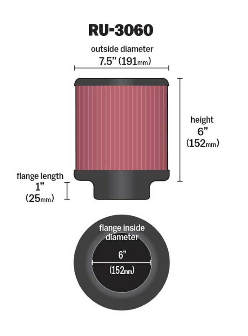 K&N Universal Rubber Filter 6in FLange ID / 7.5in OD / 6in Height / Round Straight-thumbmail-14