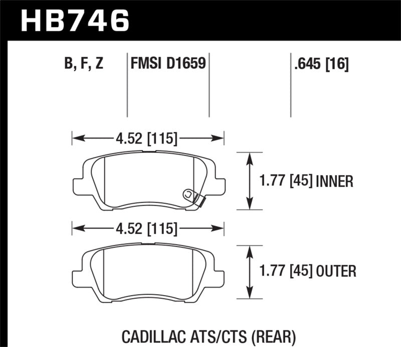 Hawk Cadillac 13-16 ATS / 14-15 CTS Performance Ceramic Rear Brake Pads-thumbmail-3