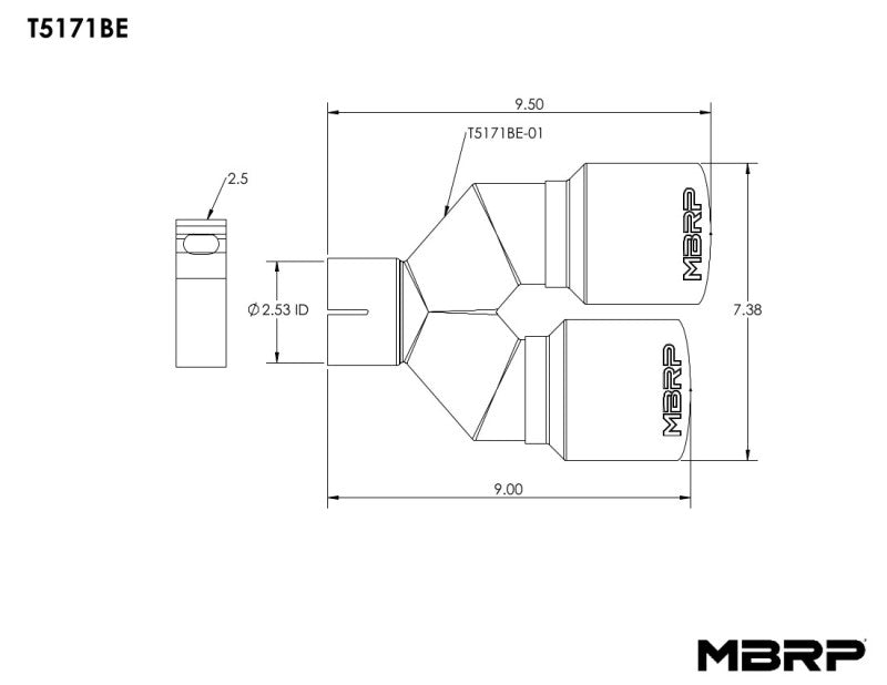 MBRP Burnt End Tip 2.5 ID, Dual 3.5 OD Out, 9.5 length, Single wall 304 Stainless Steel-thumbmail-6