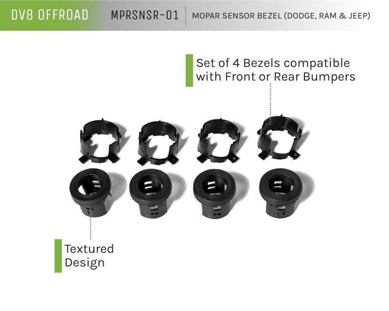 DV8 Offroad Jeep/Dodge/RAM Front Bezel & Rear Clip Replacement Kit for MOPAR Sensors - Set of 4-thumbmail-7
