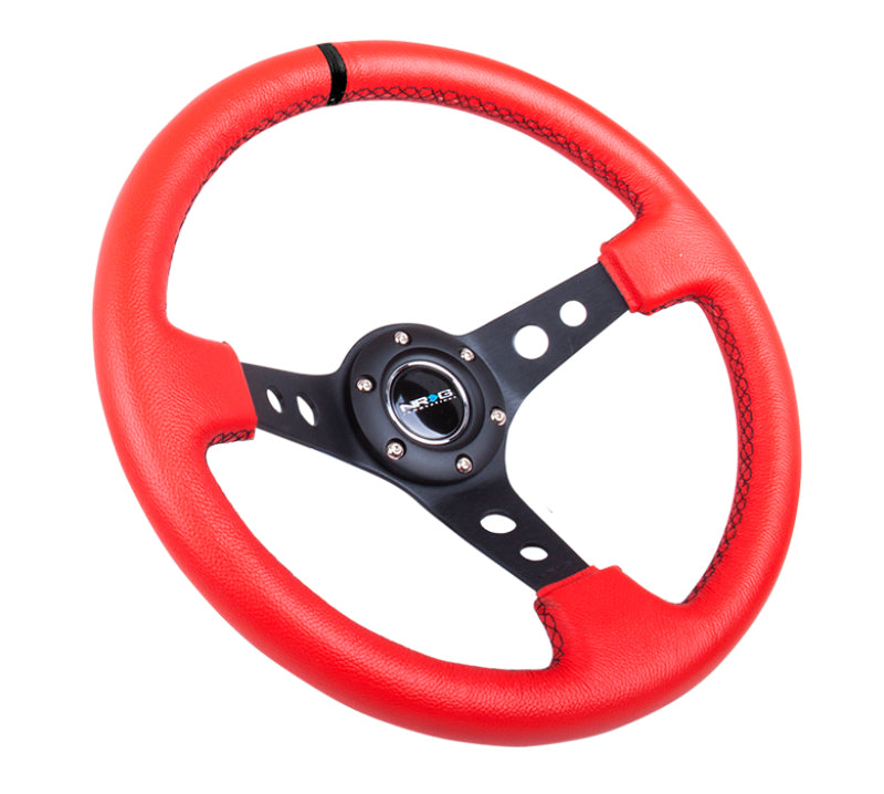 NRG Reinforced Steering Wheel (350mm / 3in. Deep) Red Suede w/Blk Circle Cutout Spokes-thumbmail-3