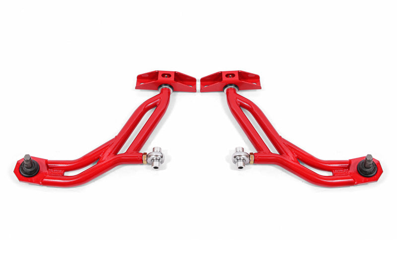 BMR 10-14 Ford Mustang Adj. Lower A-Arms w/ Delrin/Rod End / 19mm Tall Ball Joint - Red-thumbmail-1