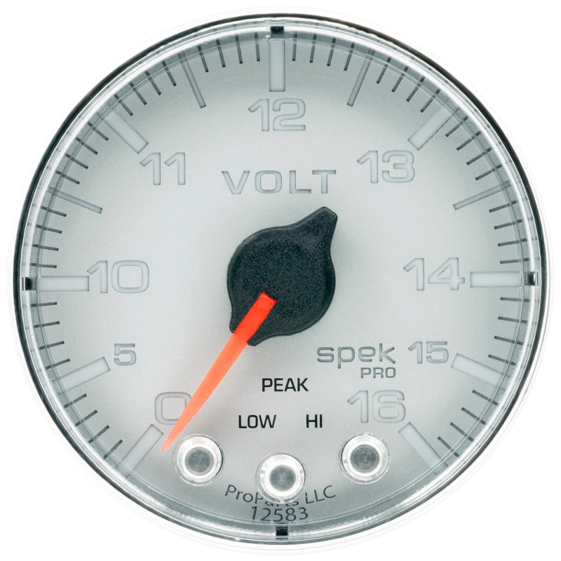 Autometer Spek-Pro Gauge Voltmeter 2 1/16in 16V Stepper Motor W/Peak & Warn Slvr/Chrm-thumbmail-2