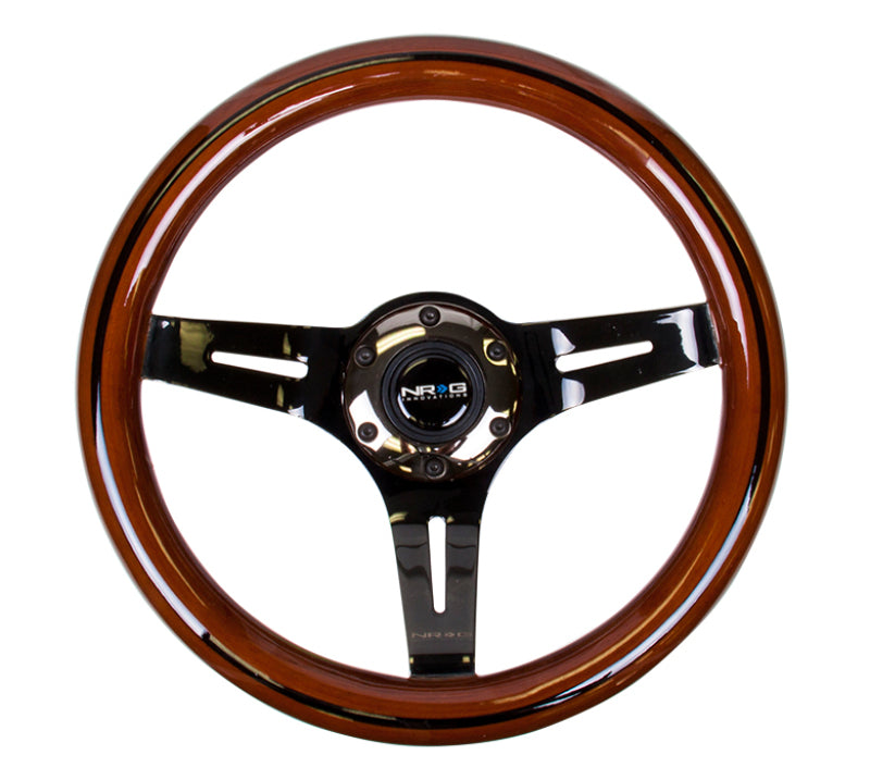 NRG Classic Wood Grain Steering Wheel (310mm) Dark Wood & Black Line Inlay w/Blk Chrome 3-Spoke Ctr.-thumbmail-3