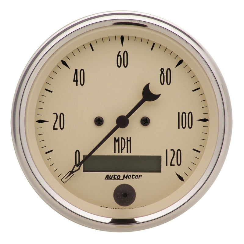 AutoMeter Gauge Speedo. 3-3/8in. 120MPH Elec. Prog. W/ Lcd Odo Antq Beige-thumbmail-1