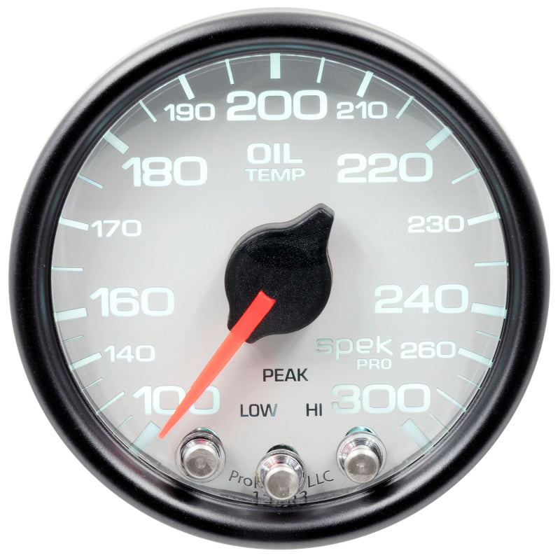Autometer Spek-Pro Gauge Oil Temp 2 1/16in 300f Stepper Motor W/Peak & Warn Wht/Blk-thumbmail-2