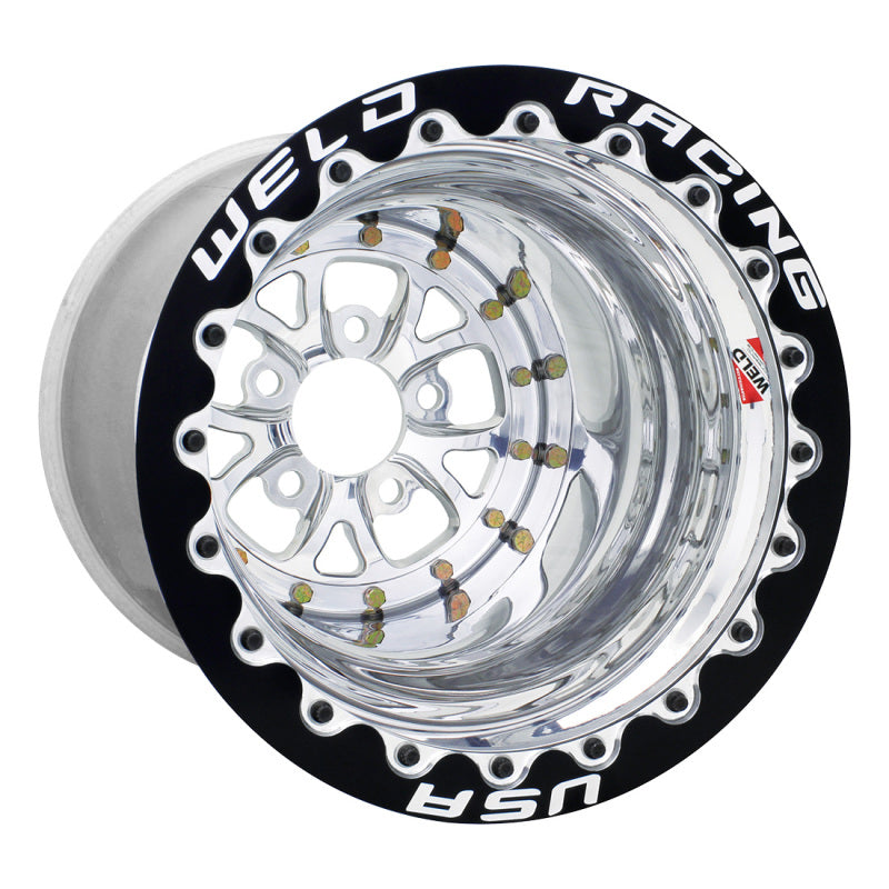 Weld V-Series 15x12 / 5x4.5 BP / 4in. BS Polished Wheel - Black Double Beadlock MT-thumbmail-1