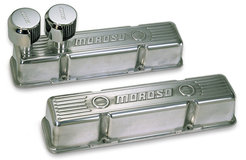 Moroso Chevrolet Small Block Valve Cover - 1 Cover w/2 Breathers at Front - Polished Aluminum - Pair-thumbmail-1