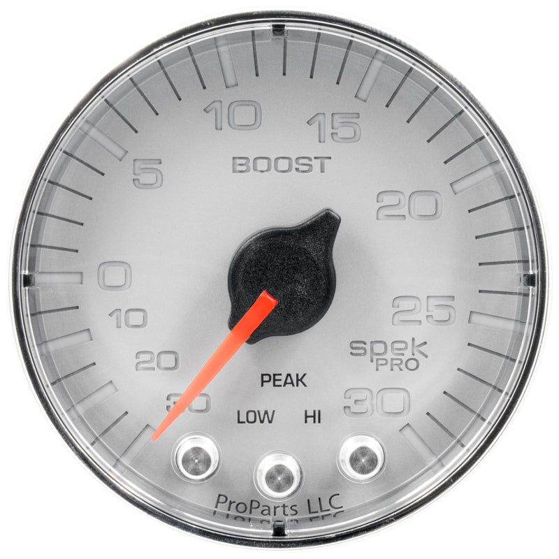 Autometer Spek-Pro Gauge Vac/Boost 2 1/16in 30Inhg-30psi Stepper Motor W/Peak & WarnSilver/Chrome-thumbmail-2